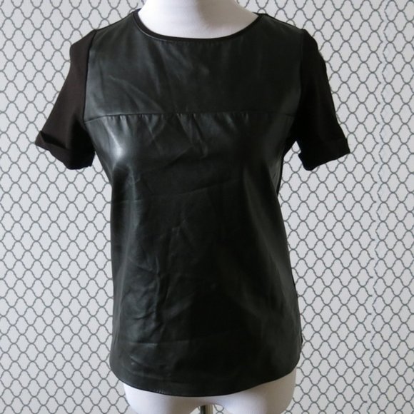 Zara Basic Black Faux Leather Front Top Blouse S - Picture 1 of 4